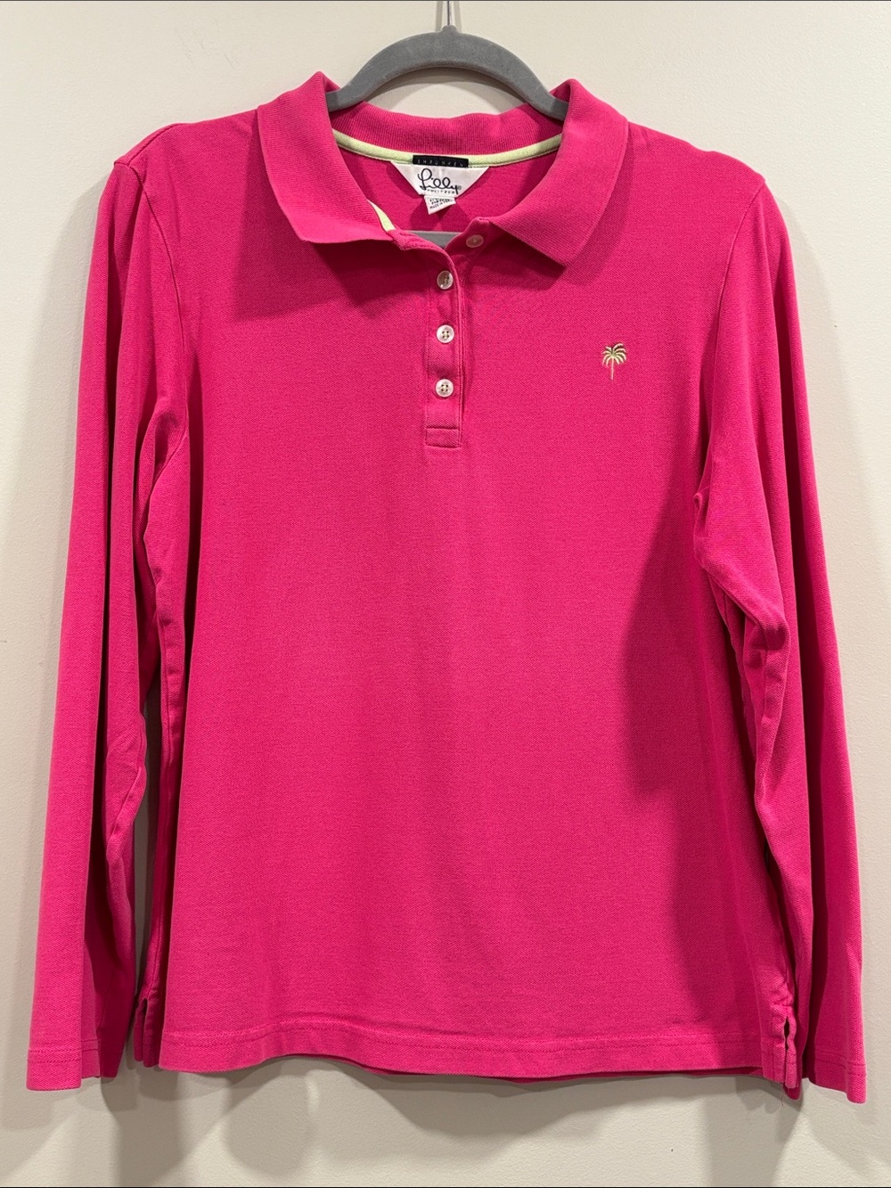 Lilly Pulitzer Vintage Shrunken Long-Sleeve Pima Cotton Polo Shirt in Hot Pink